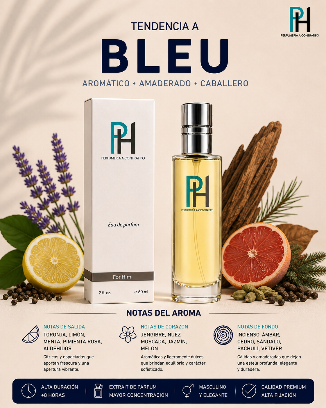 Perfume PH inspirado en Bleu de 60 ml