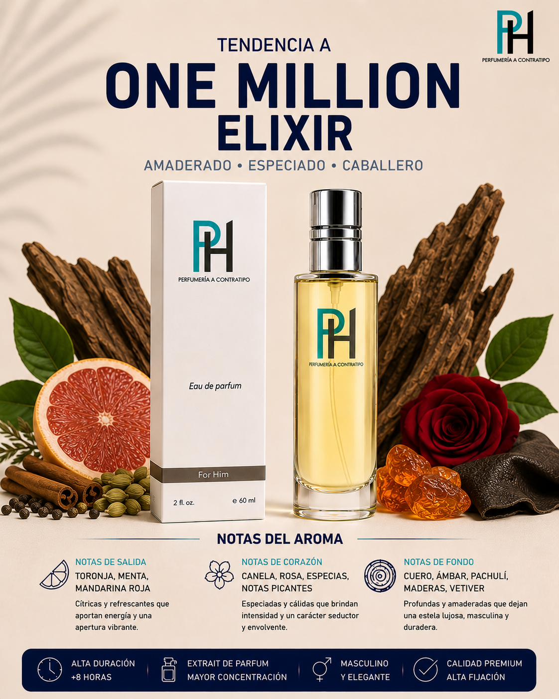Perfume PH inspirado en One Million Elixir De 60 ml