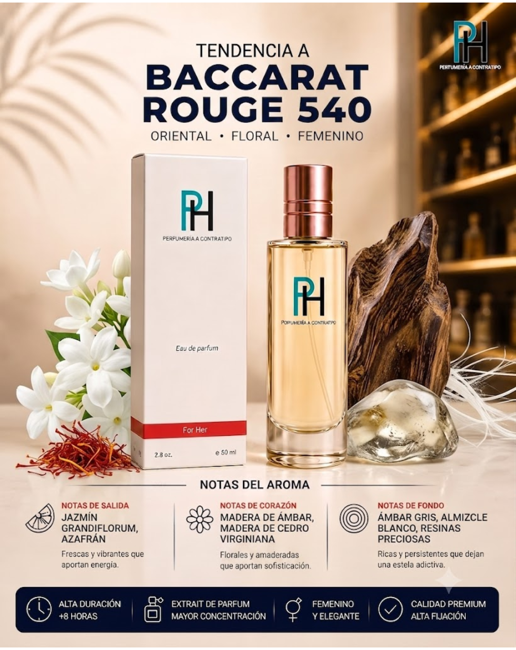 Perfume PH inspirado en Bacarat Rouge 540 de 60 ml